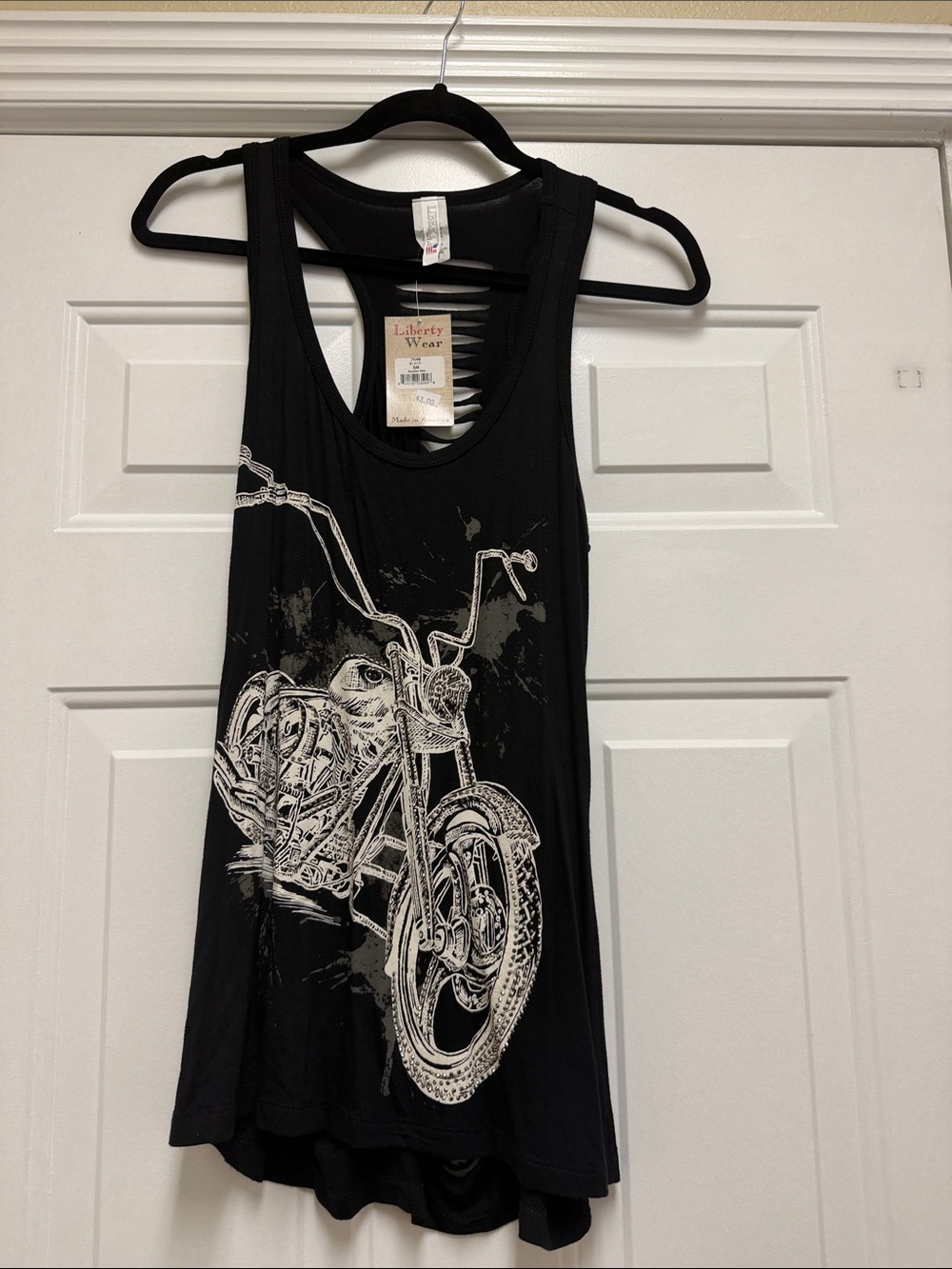 Black Racerback Tank with White Bling Motorcycle Graphic-size small NWT
